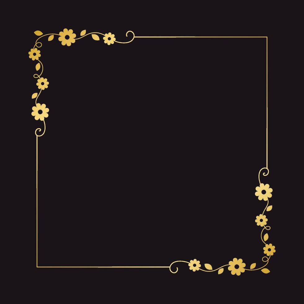 oro floreale piazza telaio. elegante linea confine, le foglie e fiori, nozze invito e carte, logo design e manifesti modello. semplice minimo stile botanico vettore arte.