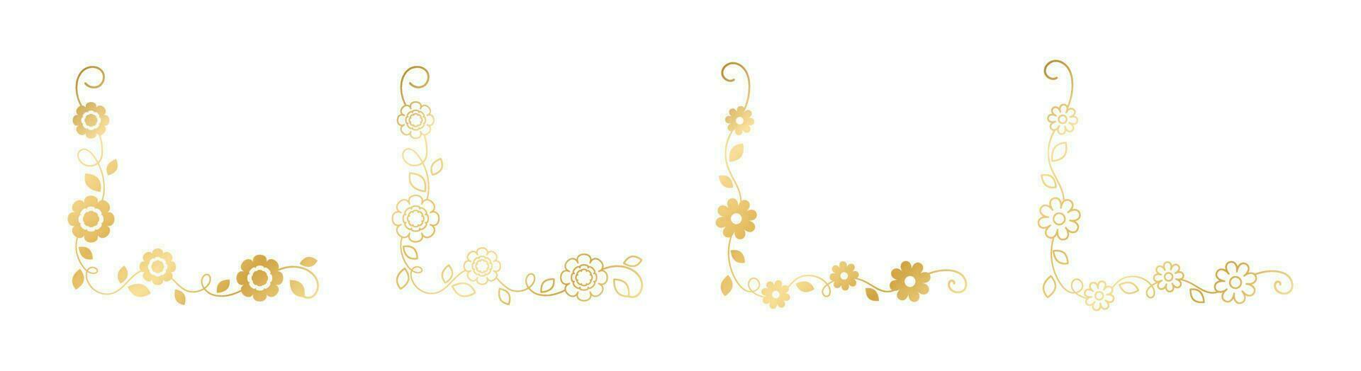 impostato di oro floreale angolo frontiere. d'oro primavera fiore pagina decorazione vettore illustrazione.