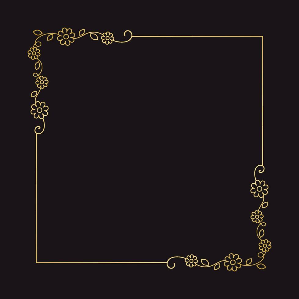 oro floreale piazza telaio. elegante linea confine, le foglie e fiori, nozze invito e carte, logo design e manifesti modello. semplice minimo stile botanico vettore arte.