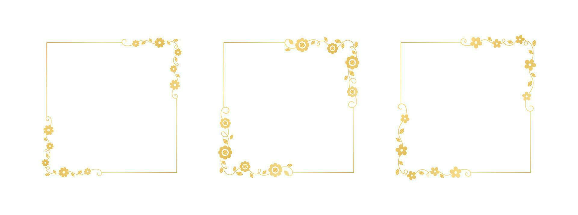 botanico oro piazza telaio impostare. semplice linea confine, le foglie e fiori, nozze invito e carte, logo design e manifesti modello. elegante minimo stile floreale vettore isolato