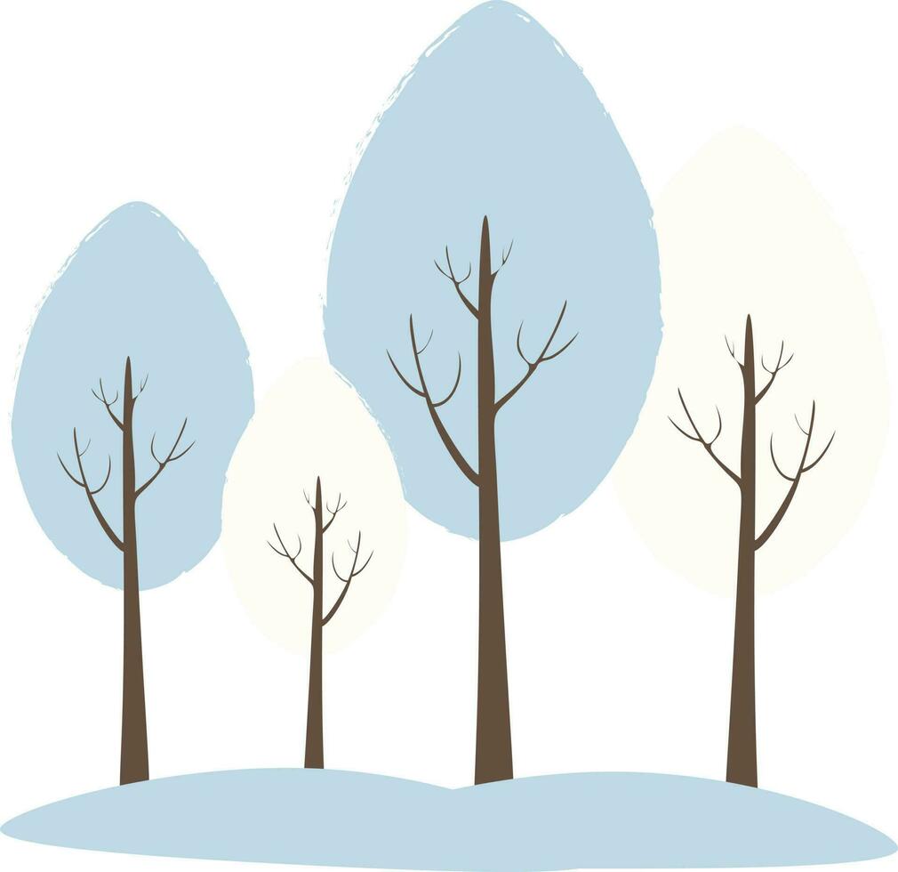 vettore illustrazione con quattro alberi con neve nel inverno nel cartone animato stile