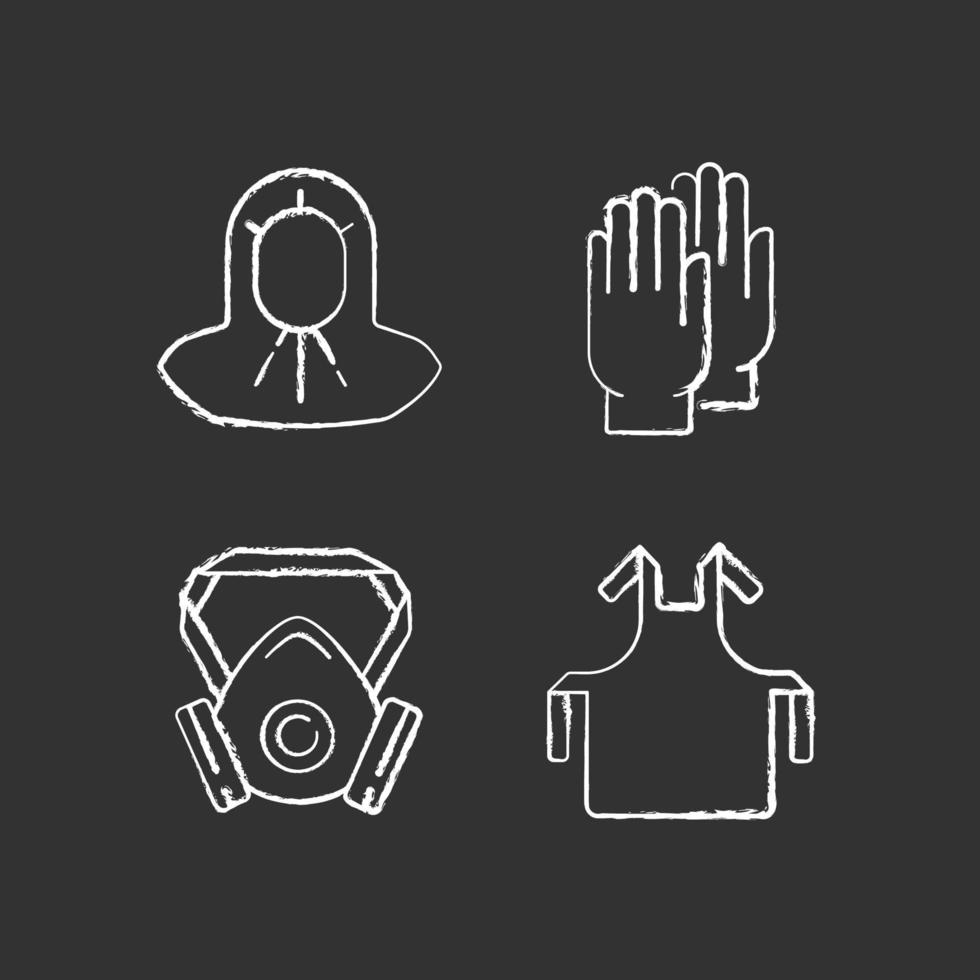 dispositivi medici protettivi gesso icone bianche impostate su sfondo nero vettore