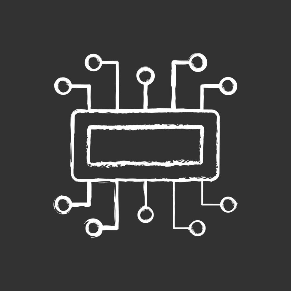 icona del microcontrollore gesso bianco su sfondo nero vettore