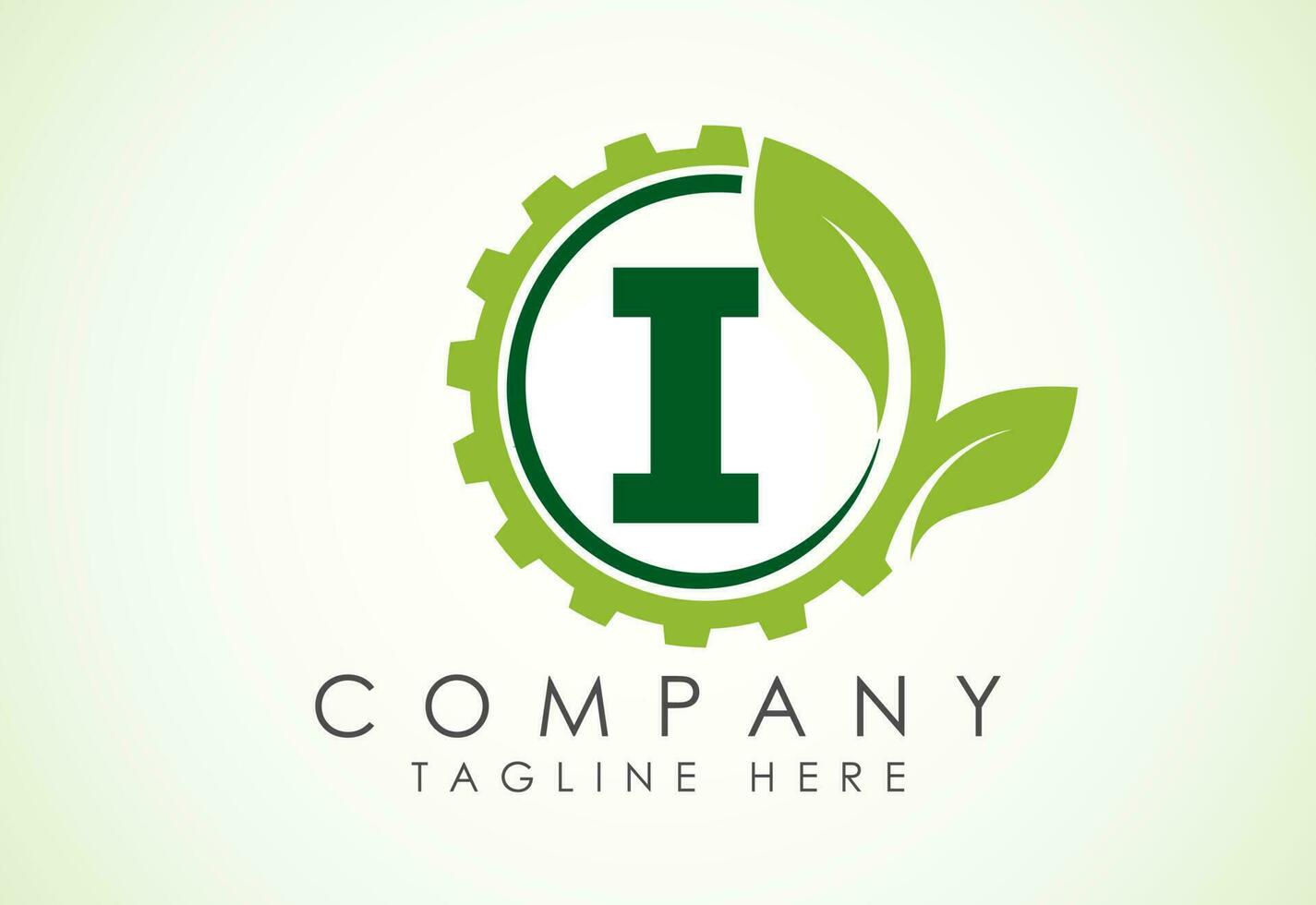 inglese alfabeto io con Ingranaggio e foglia. eco tecnologia logo, verde eco Tech logo modello design vettore. natura industria vettore