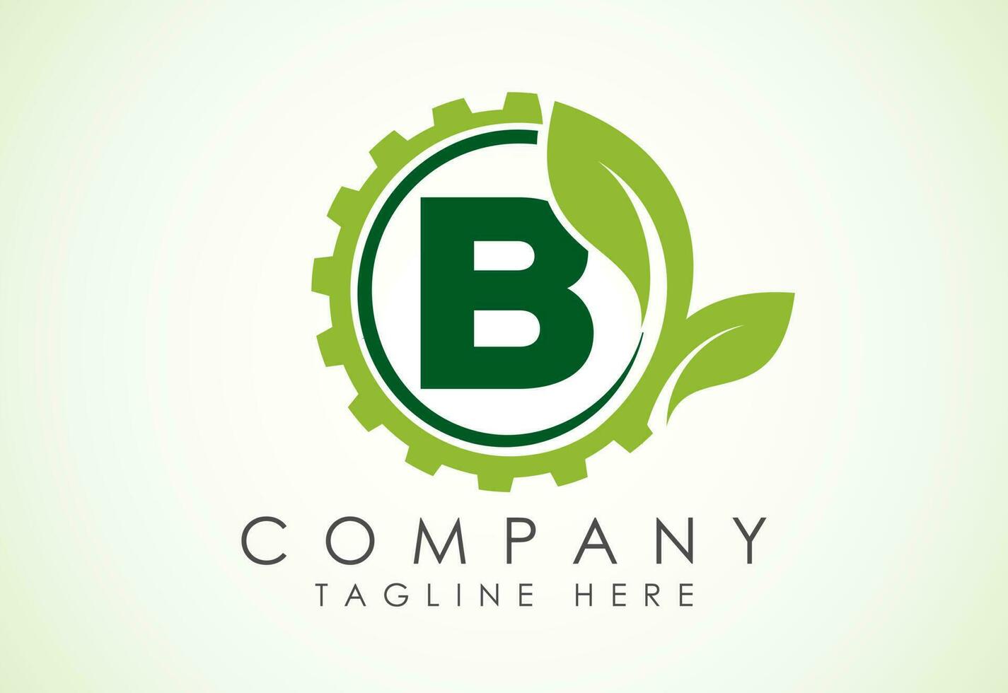 inglese alfabeto B con Ingranaggio e foglia. eco tecnologia logo, verde eco Tech logo modello design vettore. natura industria vettore