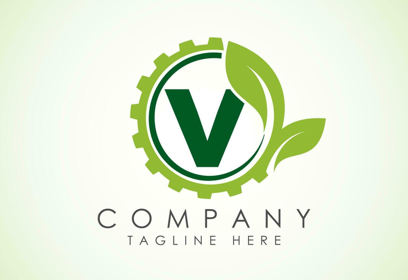 inglese alfabeto v con Ingranaggio e foglia. eco tecnologia logo, verde eco Tech logo modello design vettore. natura industria vettore