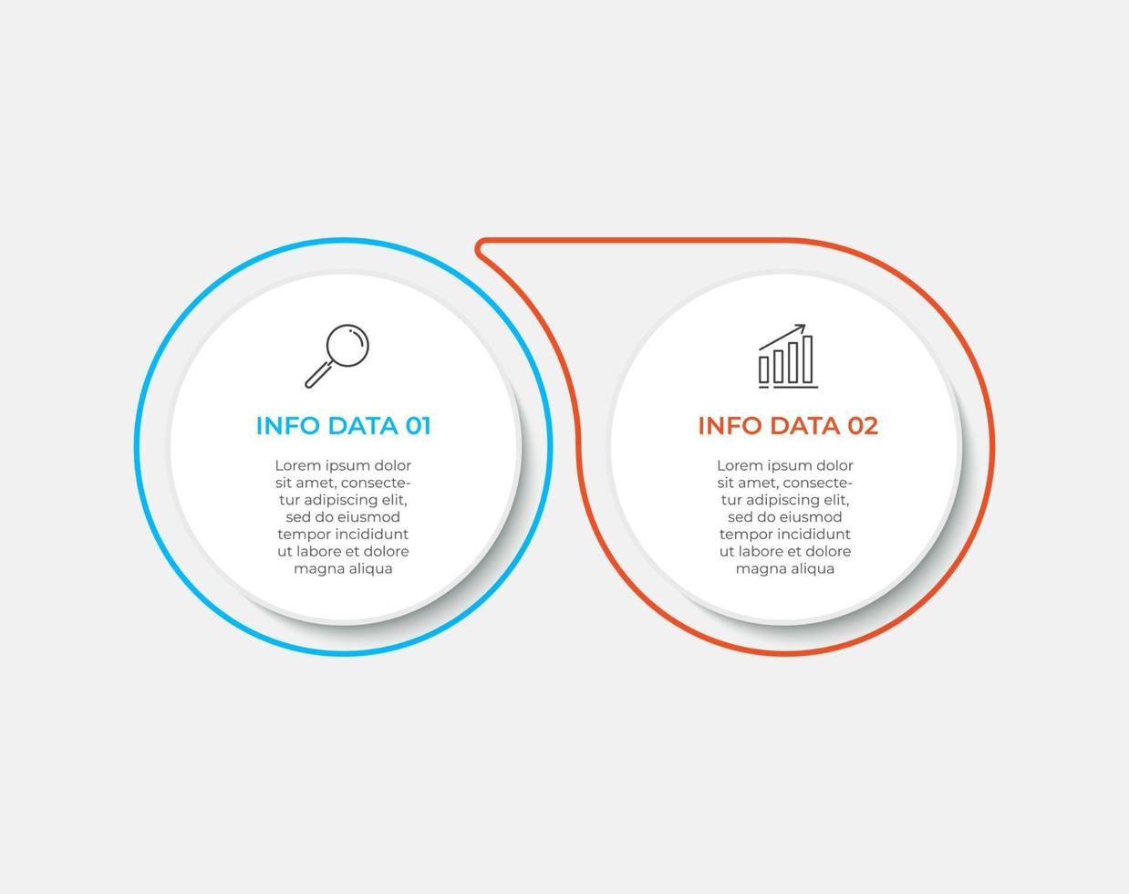 cronologia del modello di infographics di affari minimi con 2 opzioni di passaggi e icone di marketing vettore