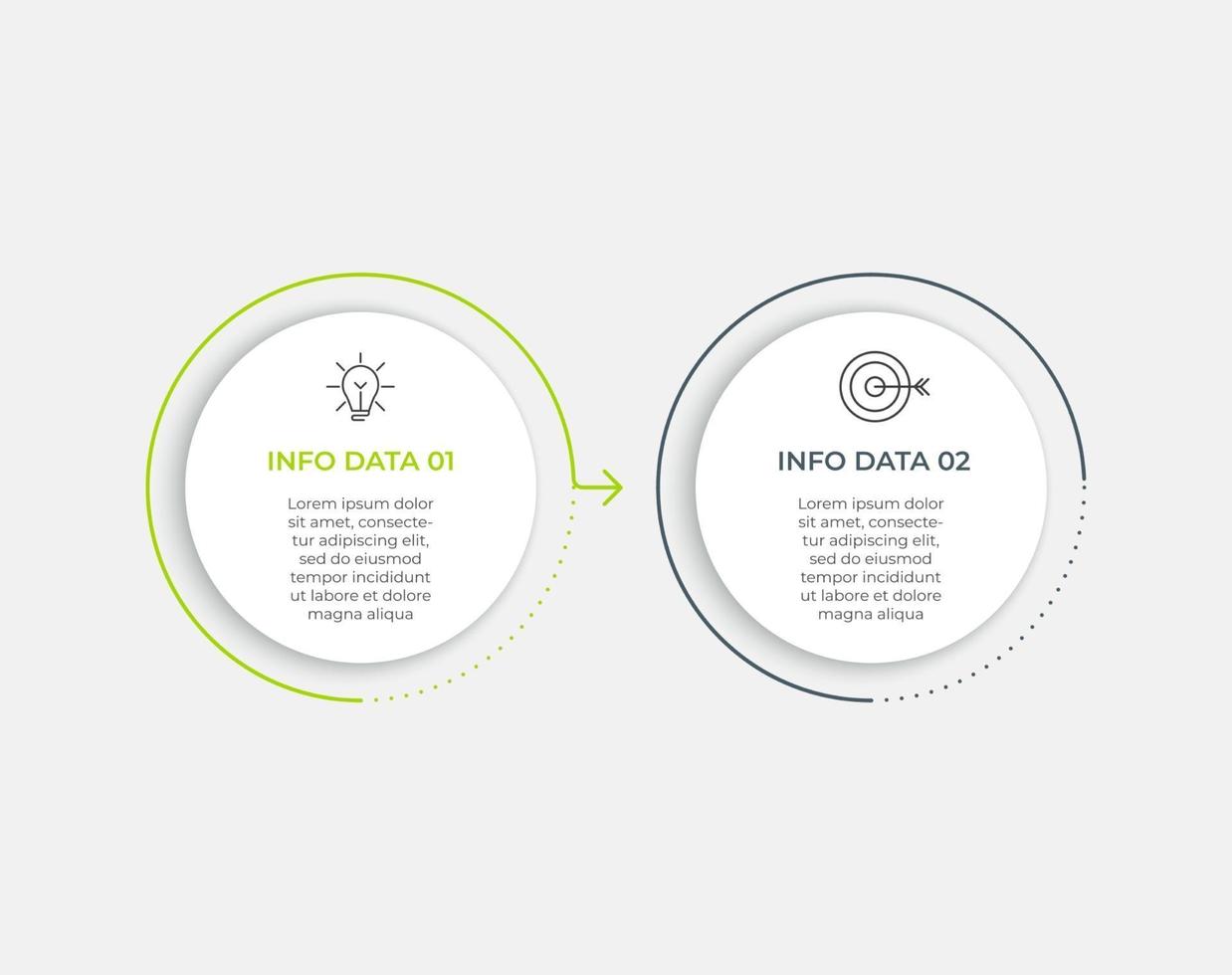 cronologia del modello di infographics di affari minimi con 2 opzioni di passaggi e icone di marketing vettore