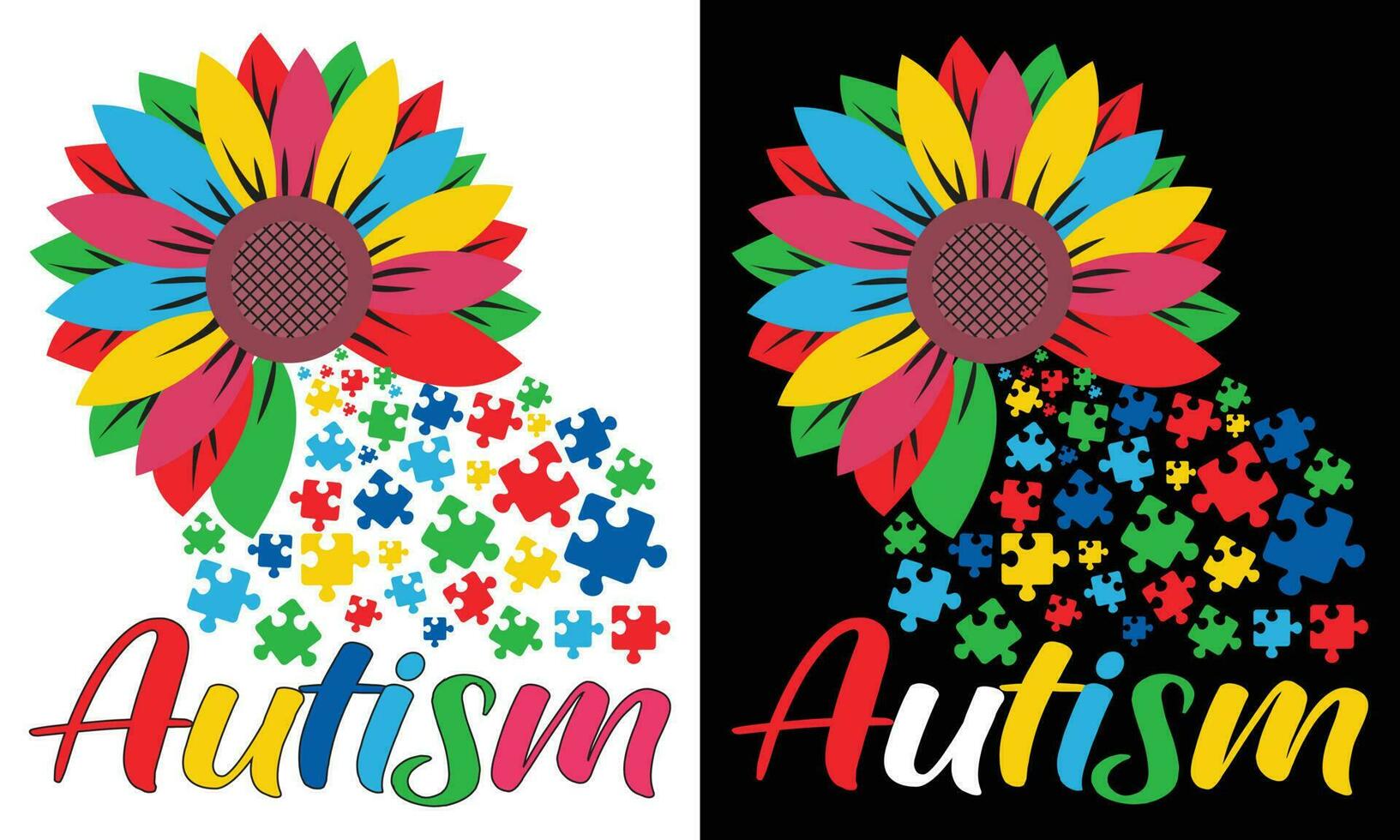 autismo consapevolezza maglietta design vettore illustrazione- autismo maglietta design concetto. tutti disegni siamo colorato e creato utilizzando nastro, enigmi, amore, ecc.autismo sfondo, striscione, manifesto