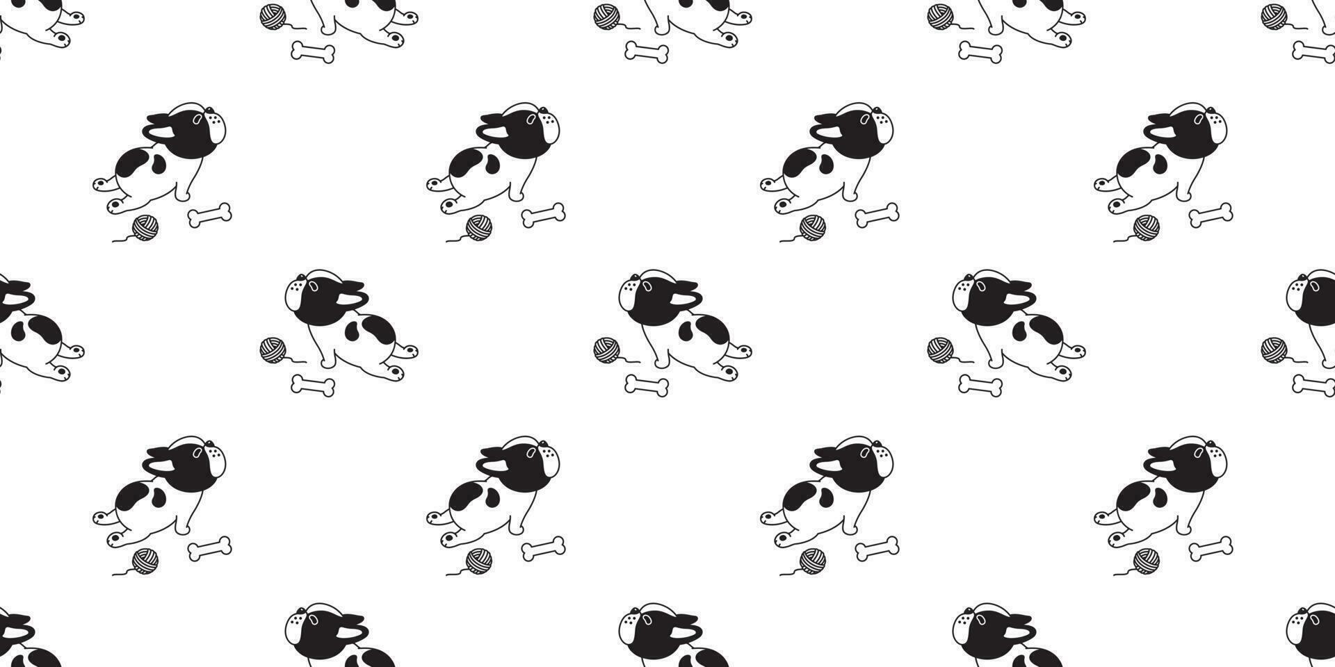 cane senza soluzione di continuità modello vettore francese bulldog osso filato palla ripetere sfondo piastrella cartone animato sfondo isolato illustation