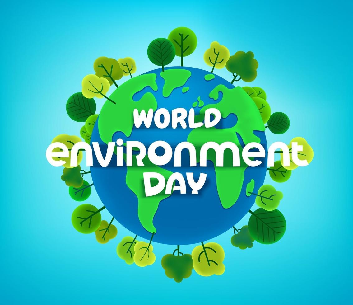 banner giornata mondiale dell'ambiente con alberi sulla terra vettore