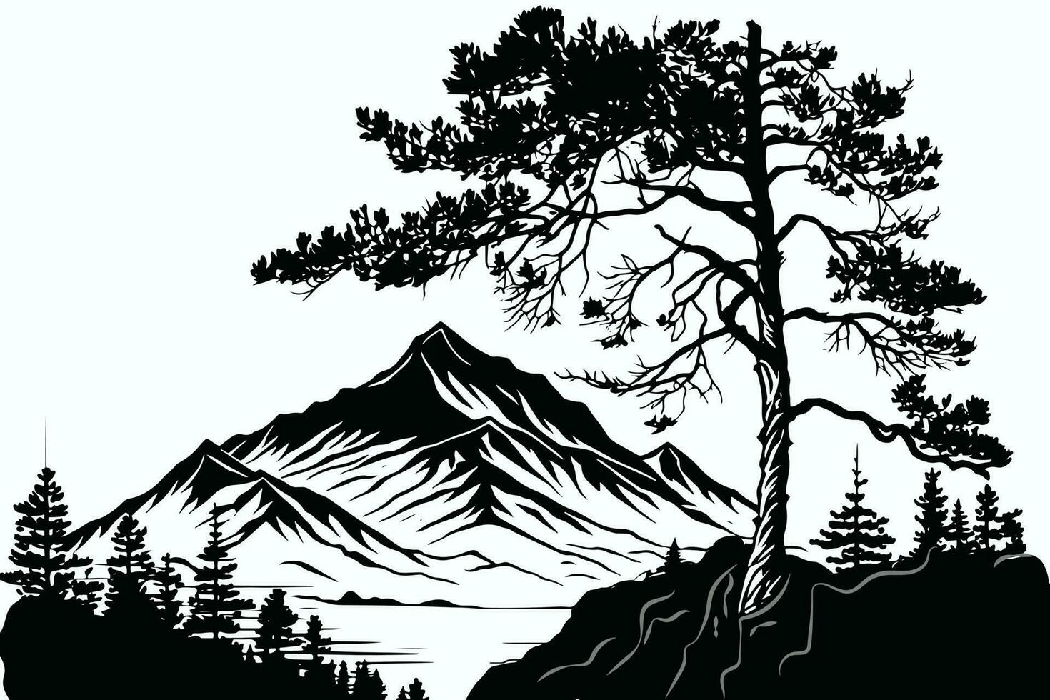 montagna vettore, montagna silhouette, assortito montagna albero vettore, mano disegnato montagna vettore, montagna icona illustrazioni vettore