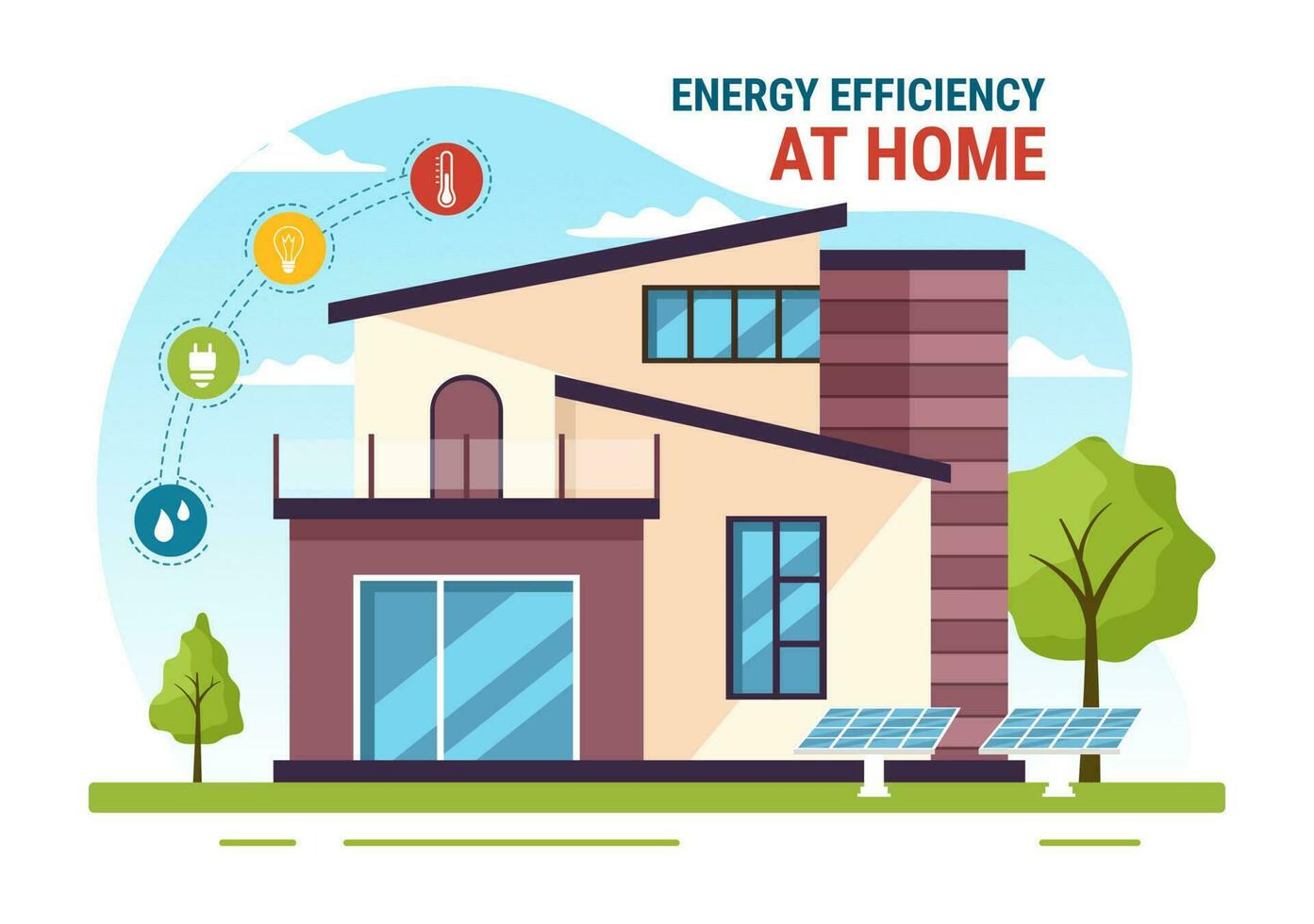 energia efficiente a casa vettore illustrazione di inteligente Casa tecnologia sistema con centralizzato controllo nel piatto cartone animato mano disegnato modelli