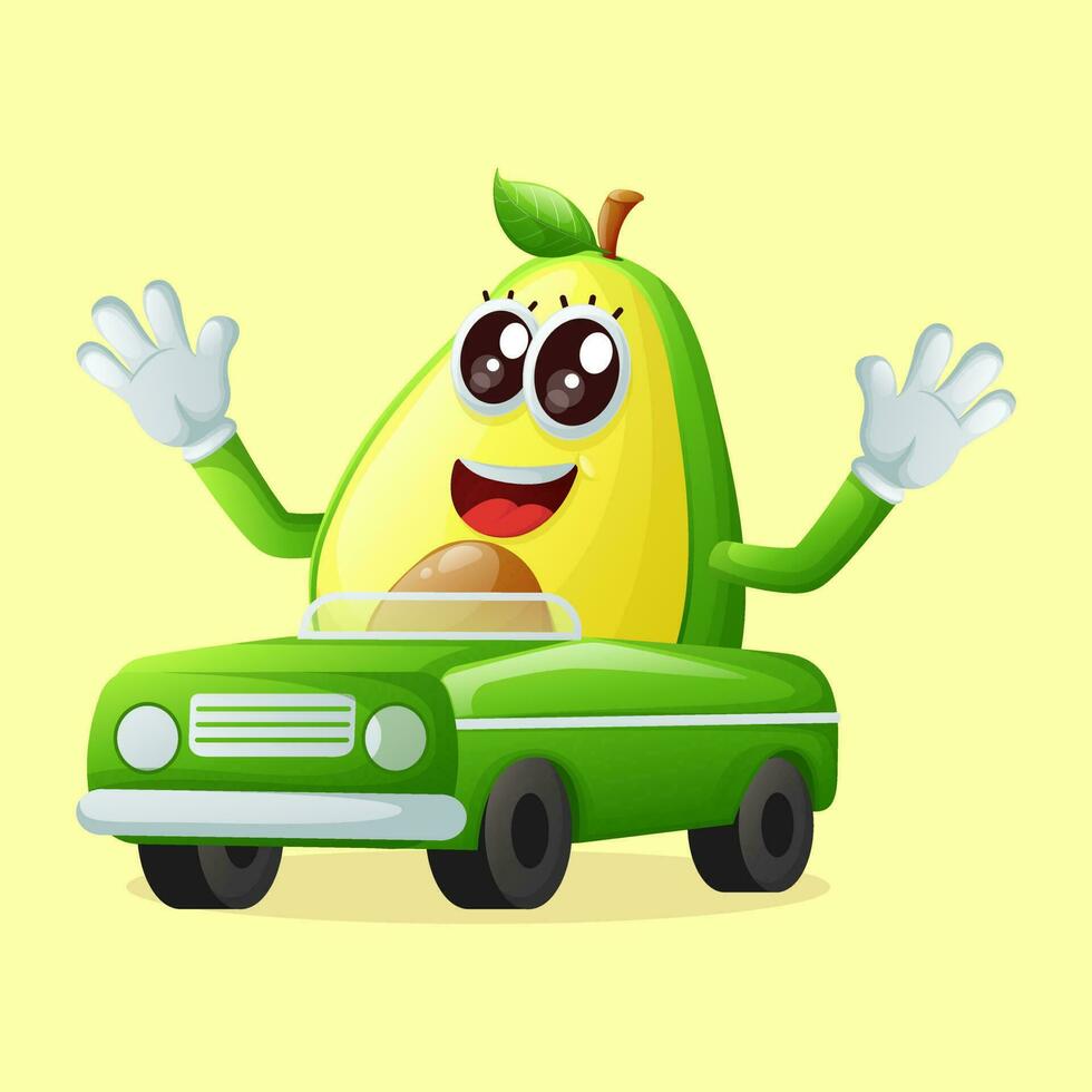 carino avocado personaggio giocando con auto giocattolo vettore