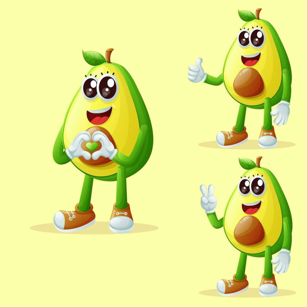 carino avocado personaggi fabbricazione giocoso mano segni vettore