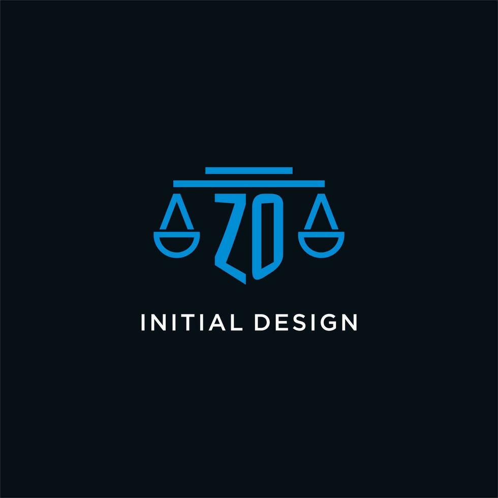 zo monogramma iniziale logo con bilancia di giustizia icona design ispirazione vettore
