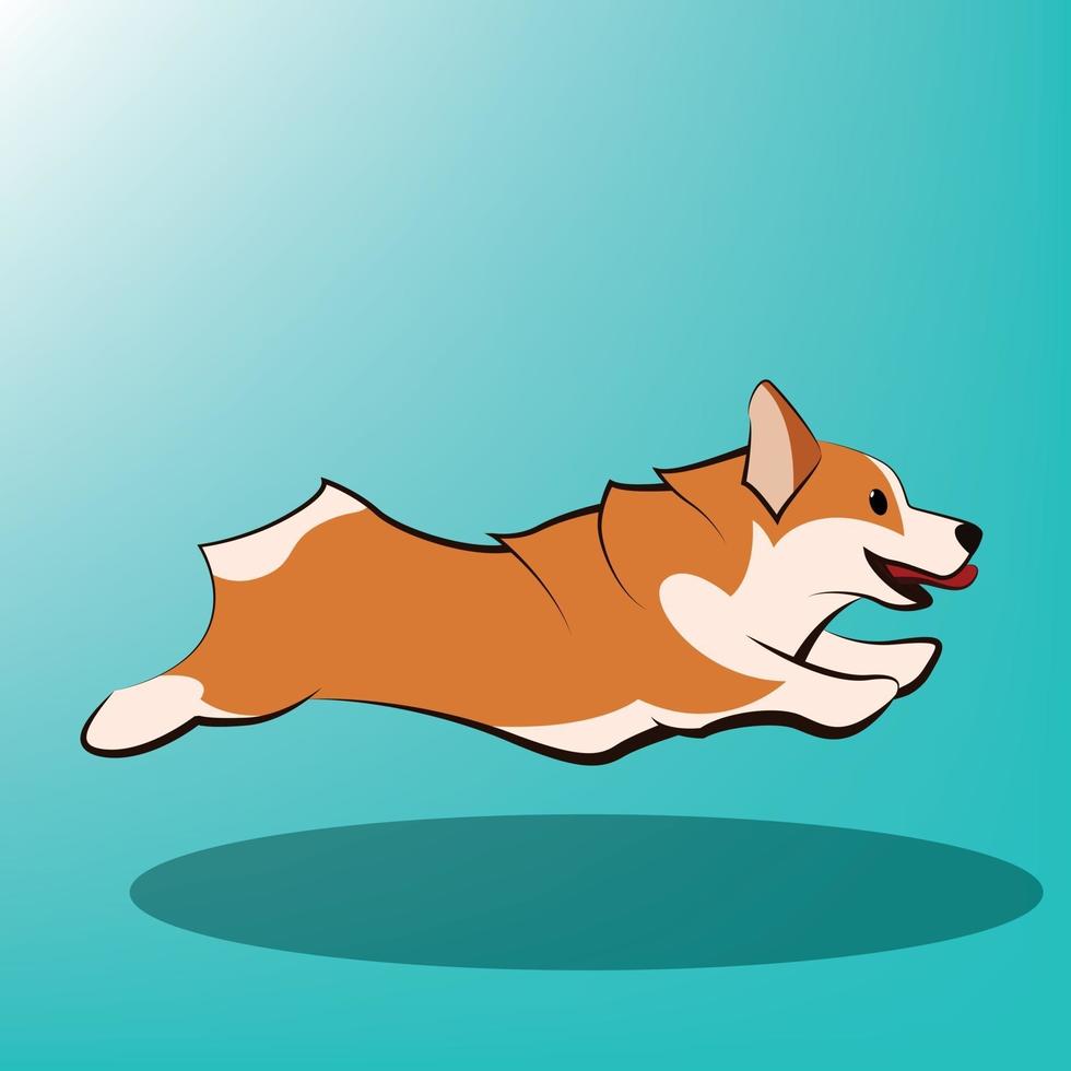 Cartoon carino illustrazione vettoriale di un cane corgi è in esecuzione