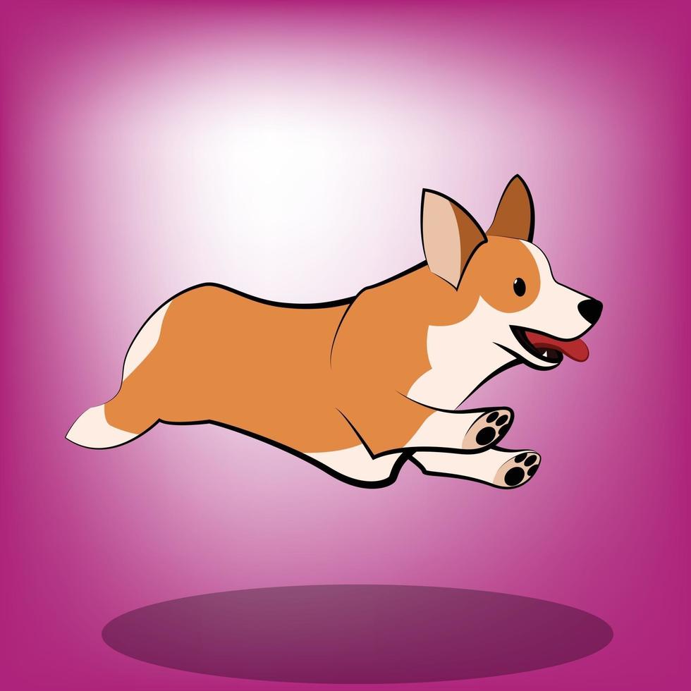 Cartoon carino illustrazione vettoriale di un cane corgi è in esecuzione