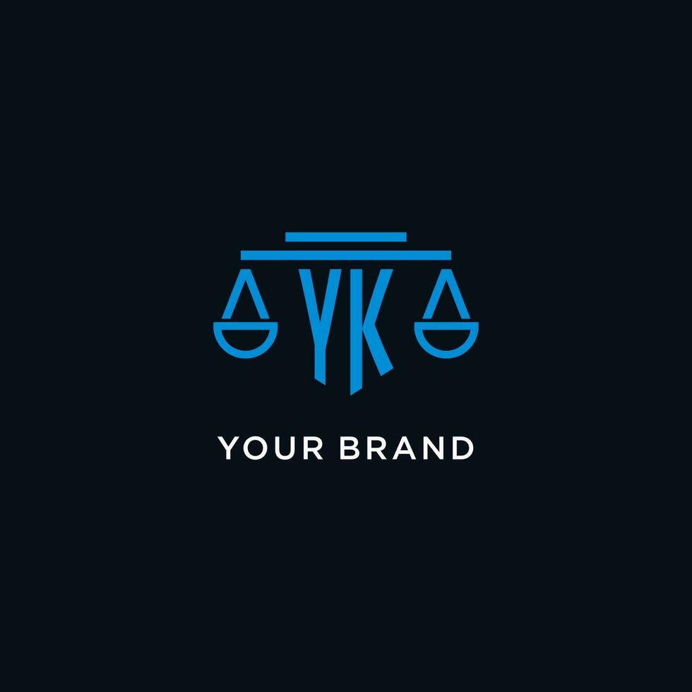 yk monogramma iniziale logo con bilancia di giustizia icona design ispirazione vettore