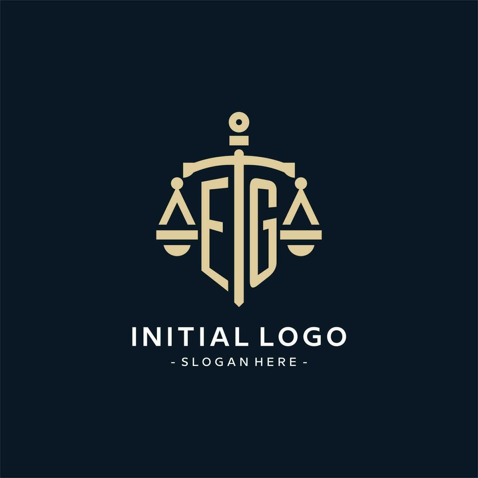 per esempio iniziale logo con scala di giustizia e scudo icona vettore