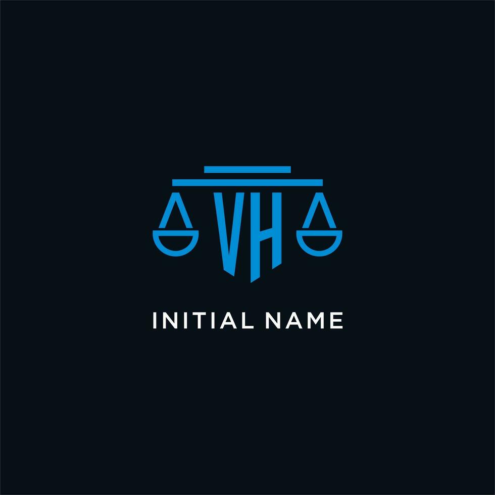 vh monogramma iniziale logo con bilancia di giustizia icona design ispirazione vettore