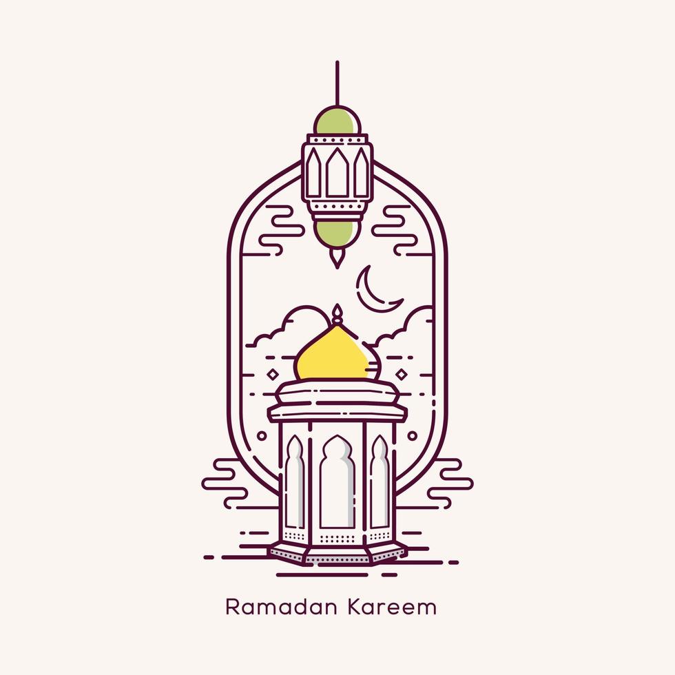 calligrafia araba ramadan kareem con design arte linea moschea vettore
