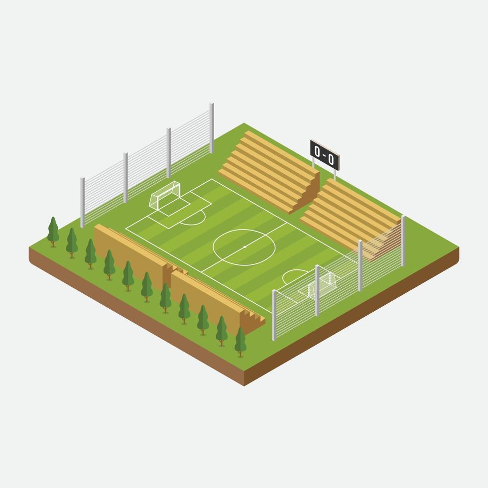 costruzione dello stadio del campo di calcio isometrico per lo sport di calcio isolato vettore