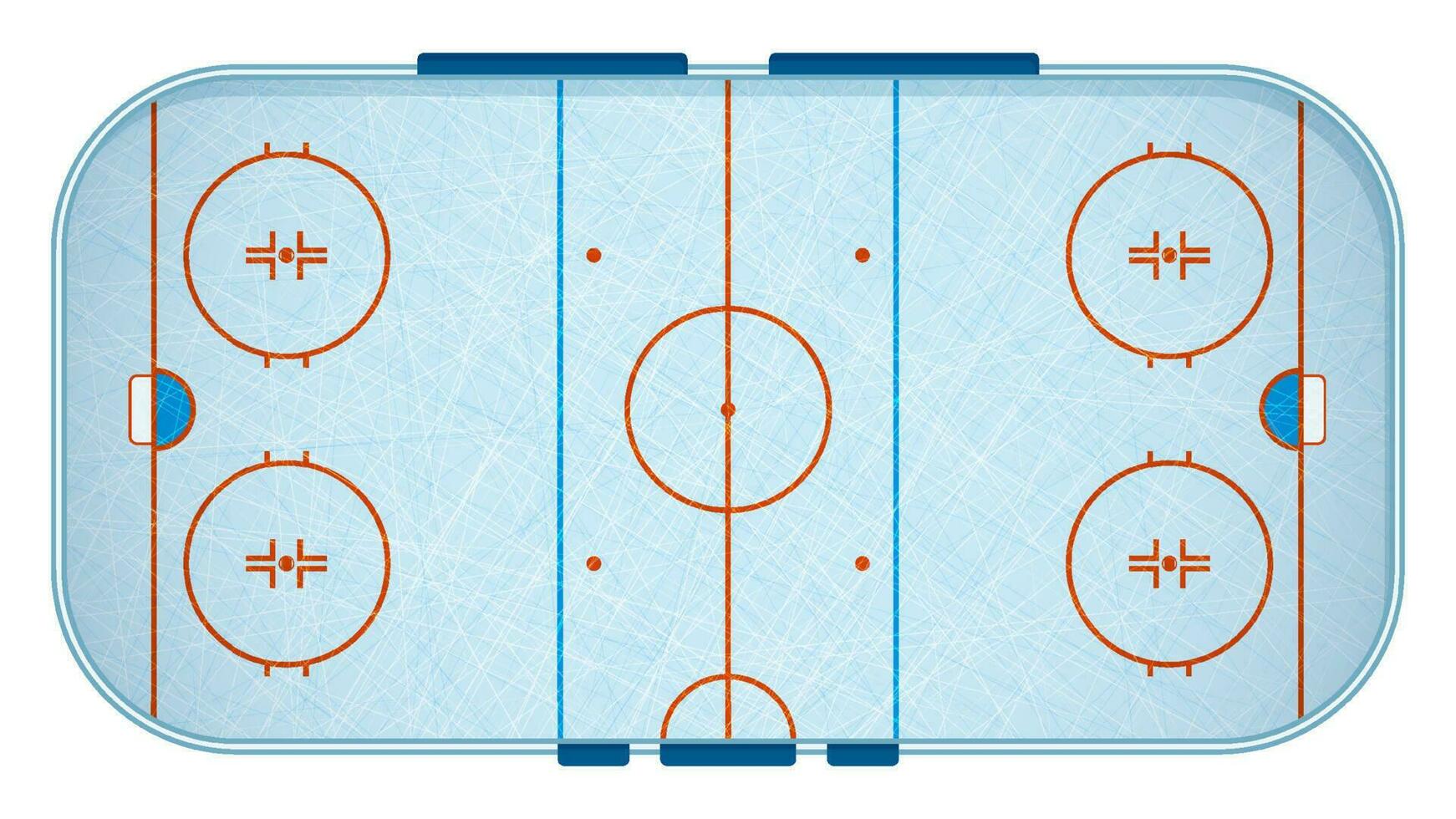 ghiaccio hockey gli sport pista marcature Linee superiore Visualizza con graffi su Ghiaccio. schema hockey terreno di gioco. gli sport terra per attivo ricreazione. vettore