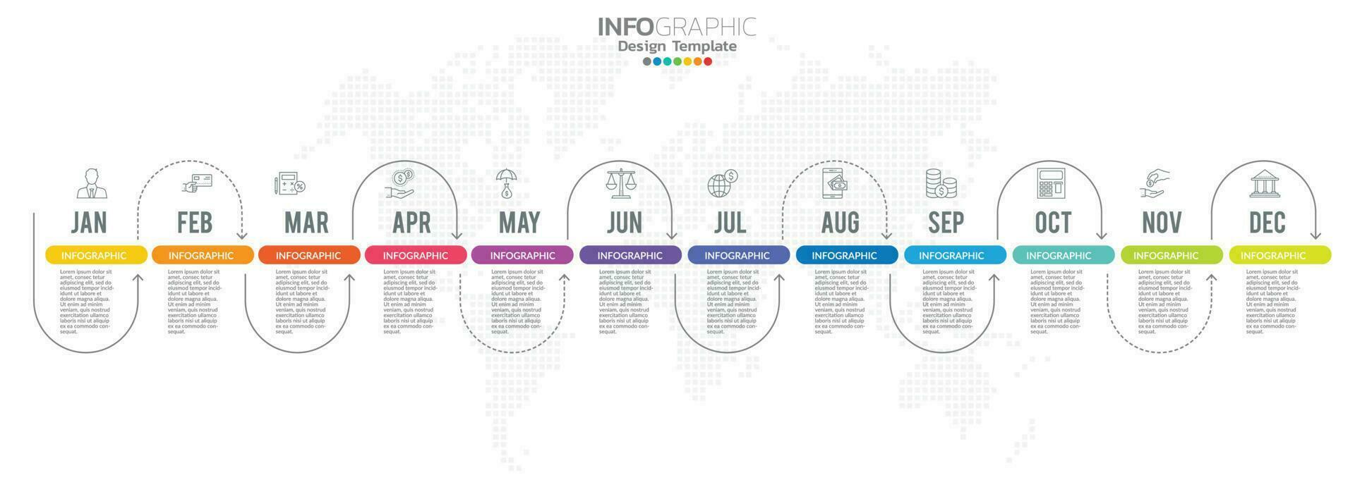 presentazione infografica timeline per 1 anno 12 mesi utilizzata per il concetto di business con 12 opzioni, passaggi e processi. vettore