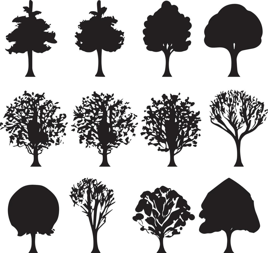 vettore impostato di pianta e albero silhouette illustrazione, minimalista albero silhouette impostato