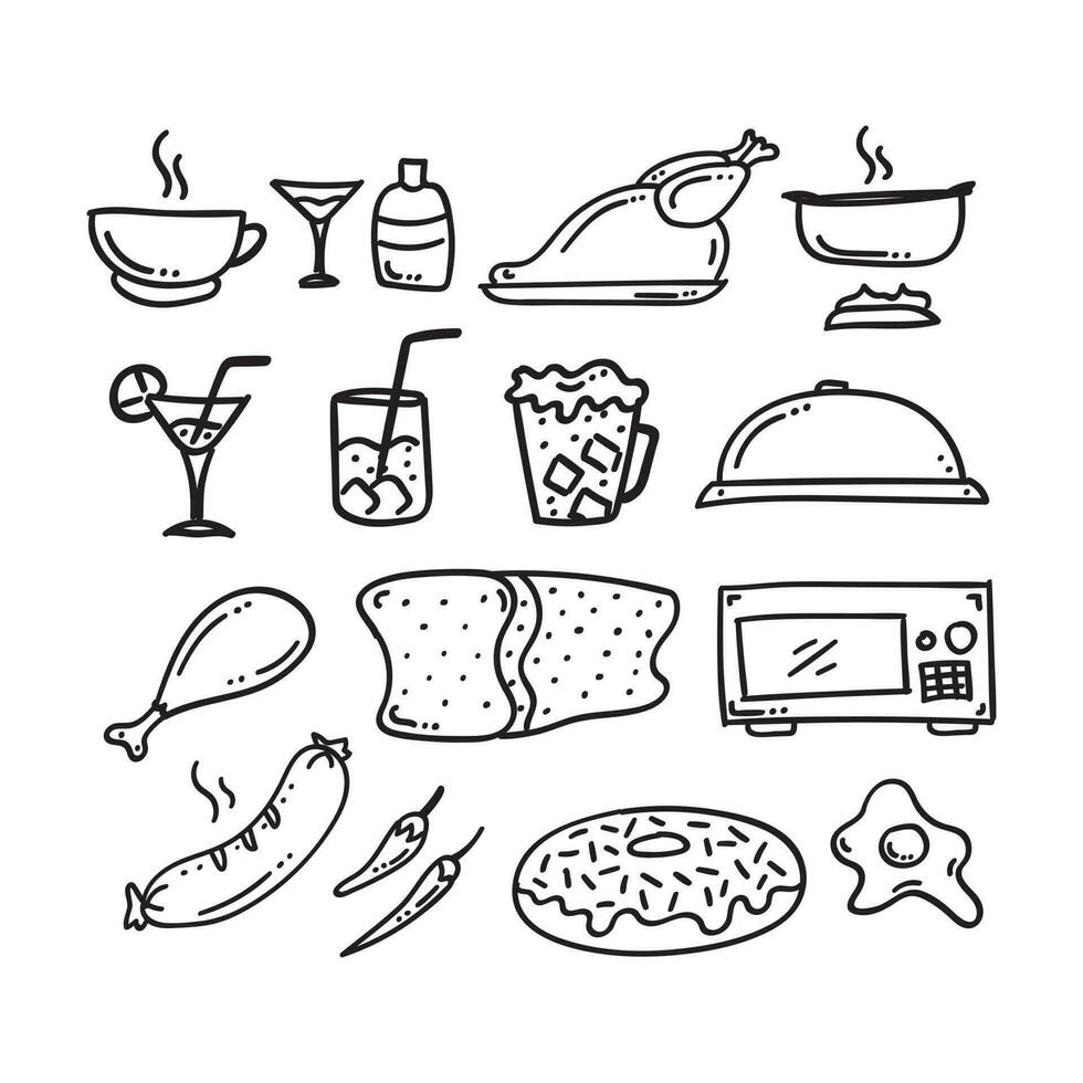 mano disegnato cibo e bevanda icone Perfetto per aggiungendo un' toccare di fantasia per qualunque culinario design vettore