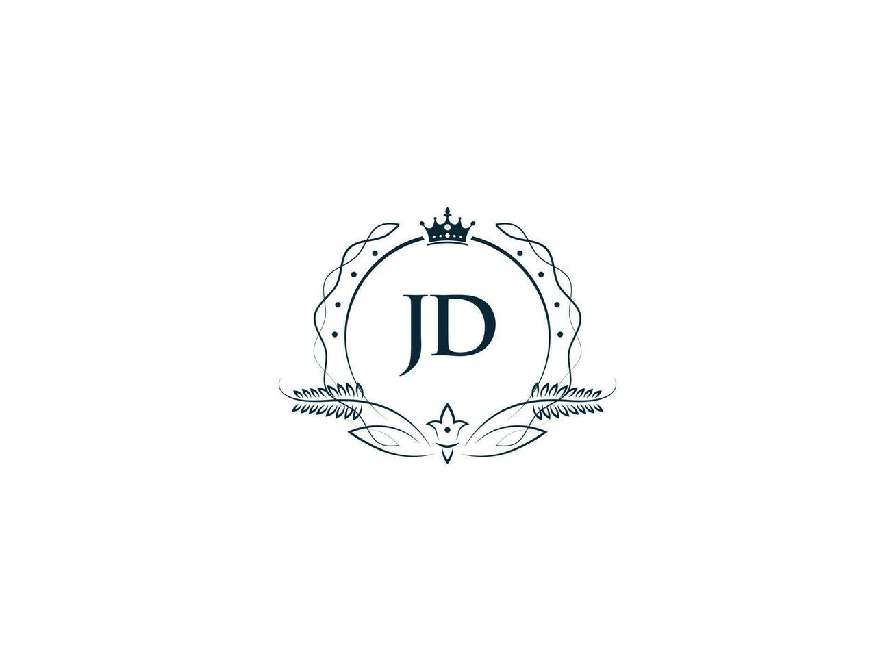 monogramma jd femminile azienda logo disegno, lusso jd dj reale corona logo icona vettore