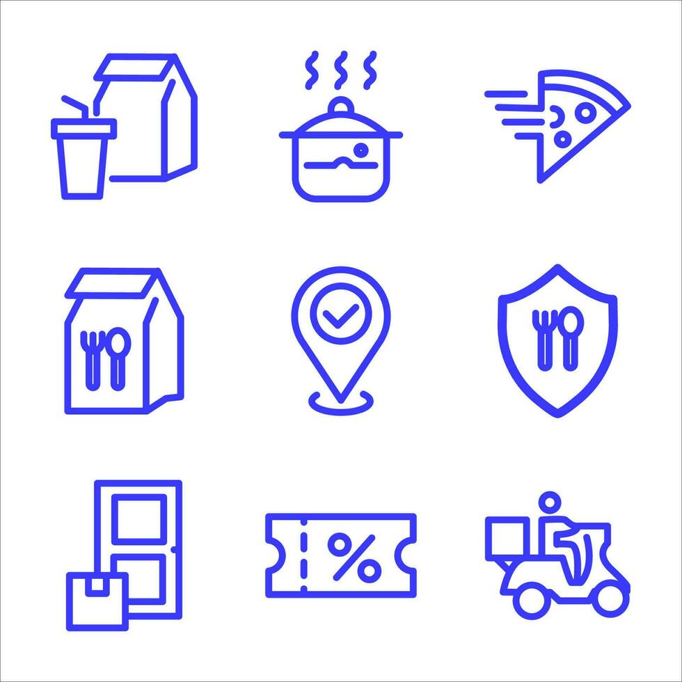 impostato linea icona consegna ordine cibo vettore