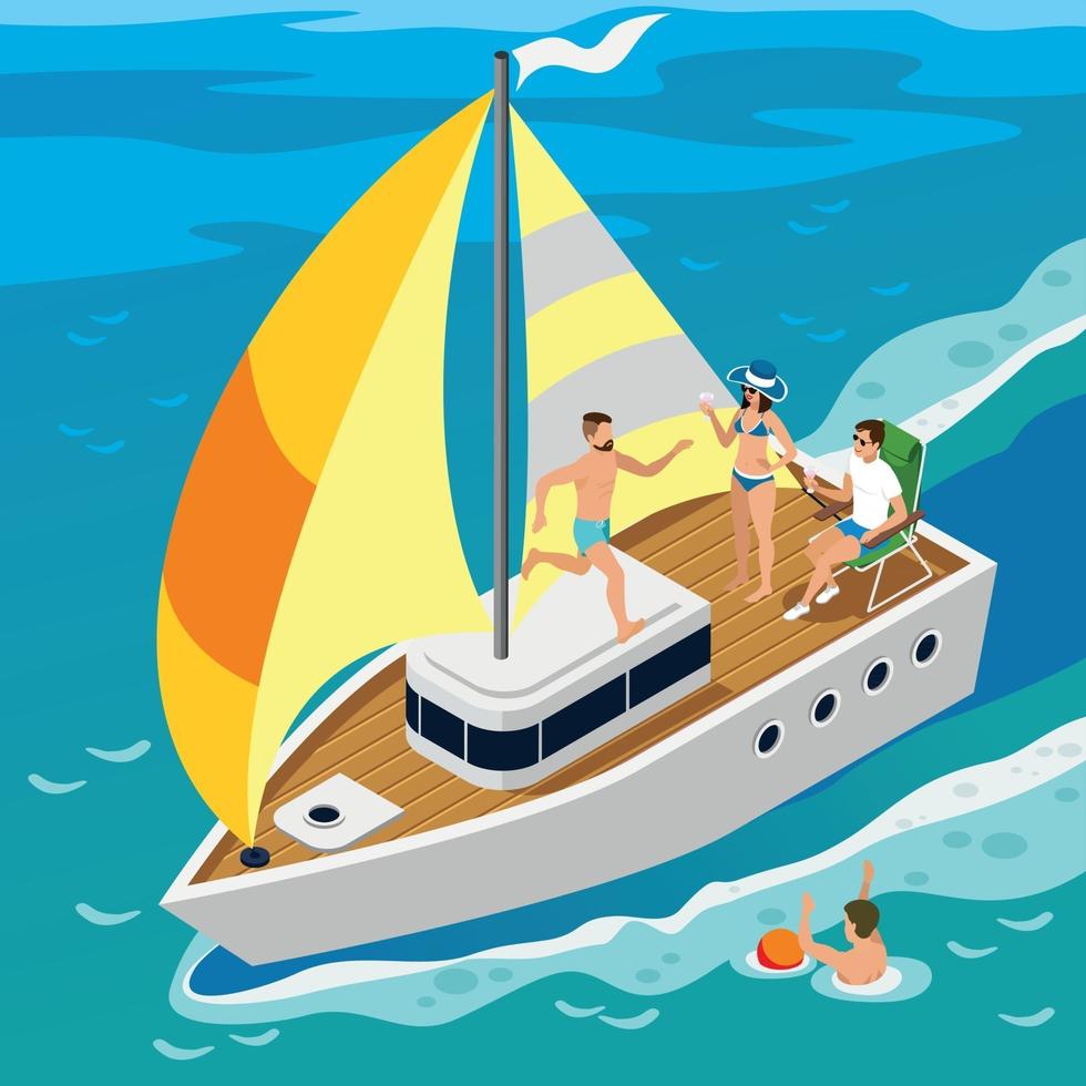 persone ricche yacht illustrazione isometrica illustrazione vettoriale