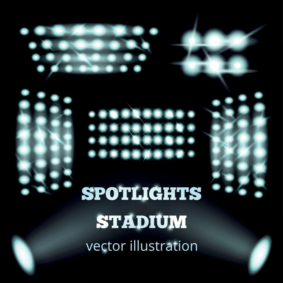 illustrazione realistica di vettore dell'insieme dei proiettori dello stadio