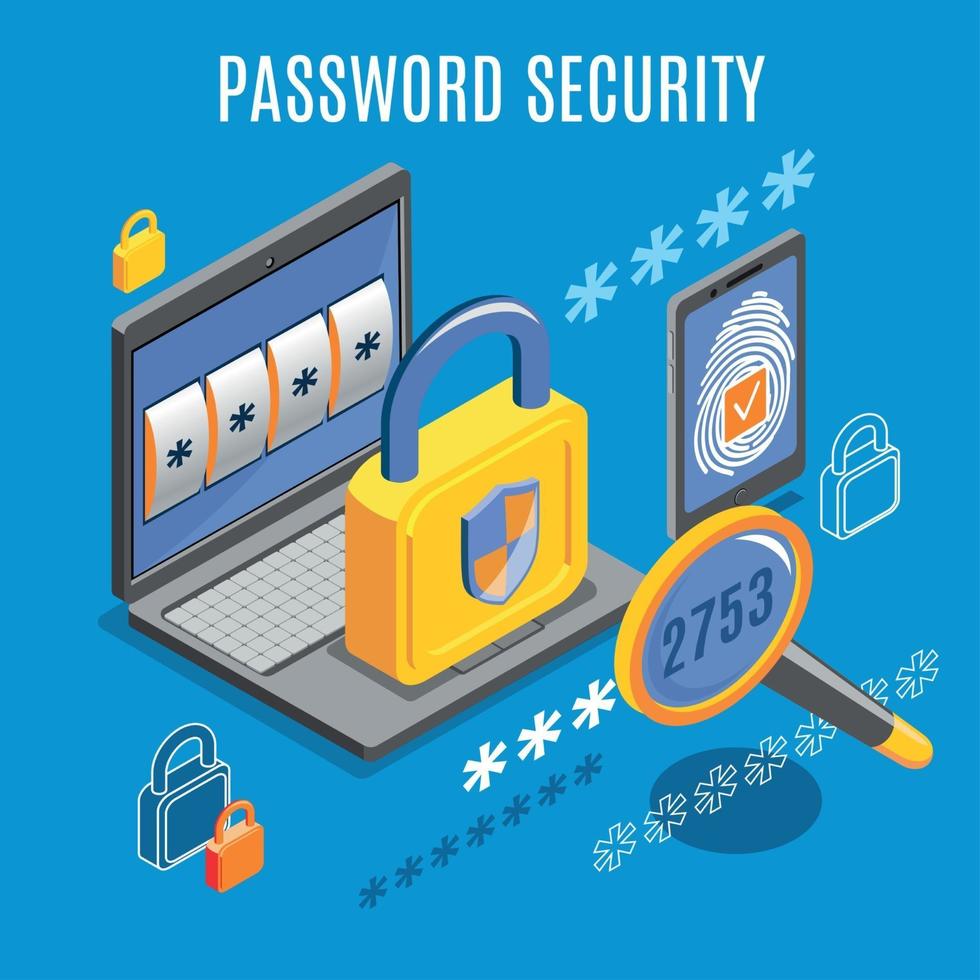 illustrazione vettoriale di sfondo isometrico di sicurezza password