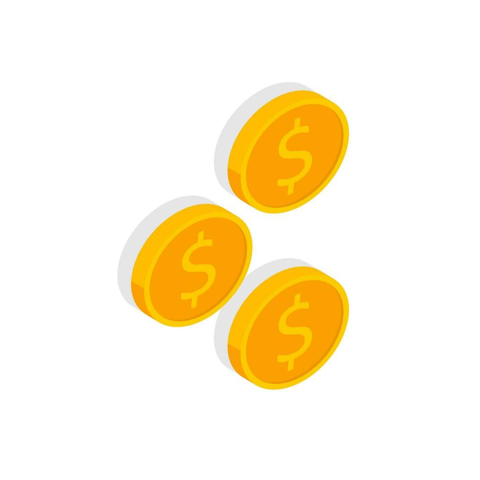 oro moneta caduta giusto Visualizza ombra icona vettore isometrico. piatto stile vettore illustrazione.