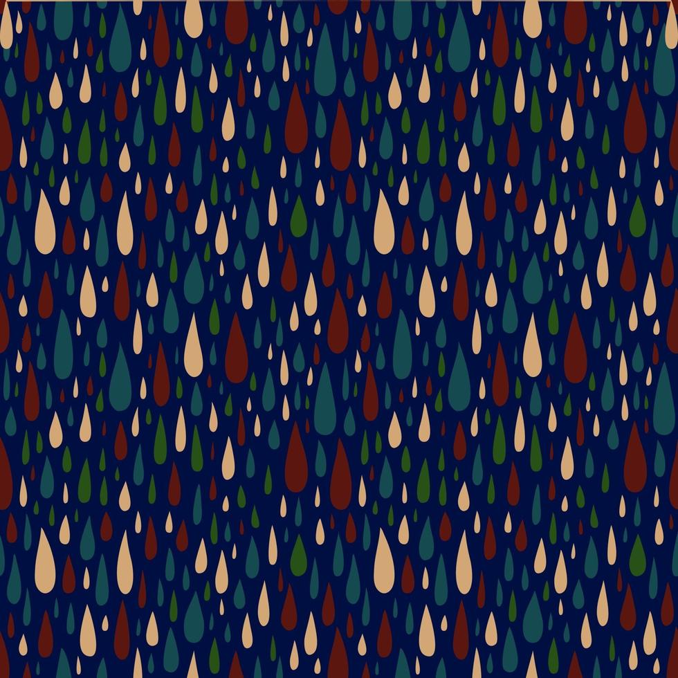 gocce di pioggia colorate su uno sfondo blu scuro senza soluzione di continuità pattern.design per tessile, involucro, stampa, imballaggio, banner. illustrazione vettoriale