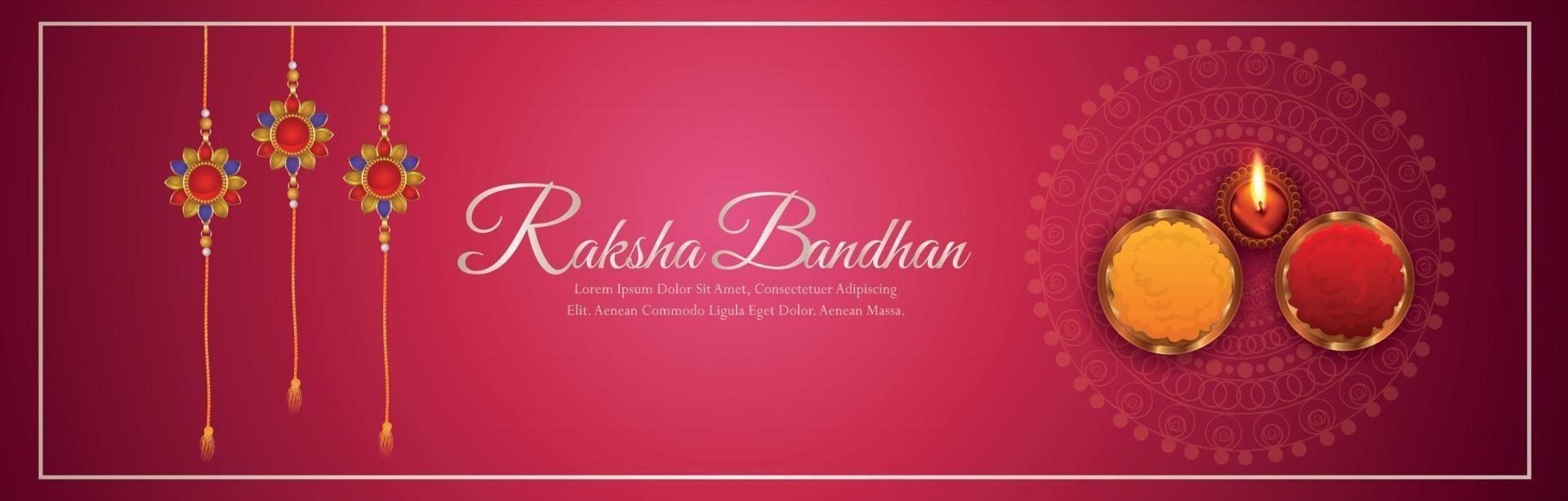 banner di invito raksha bandhan o intestazione con rakhi di cristallo vettore