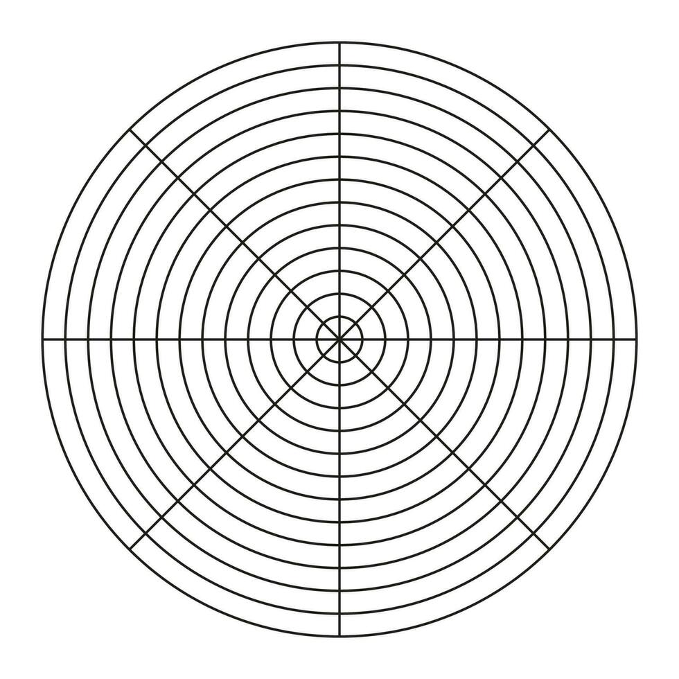 polare griglia di 8 segmenti e 12 concentrico cerchi. cerchio diagramma di stile di vita equilibrio. ruota di vita modello. vettore vuoto polare grafico carta. istruire attrezzo.