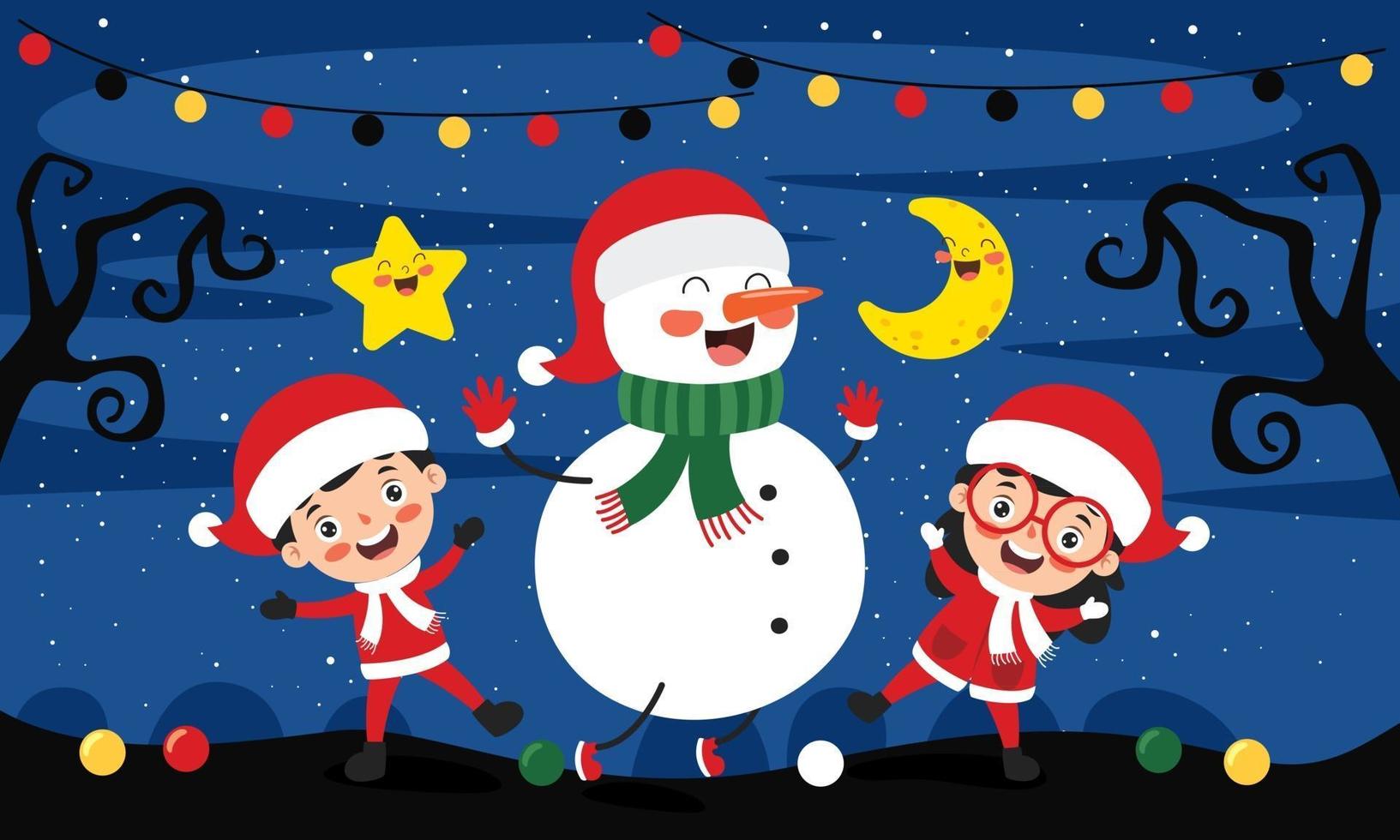 design biglietto di auguri di Natale con personaggi dei cartoni animati vettore