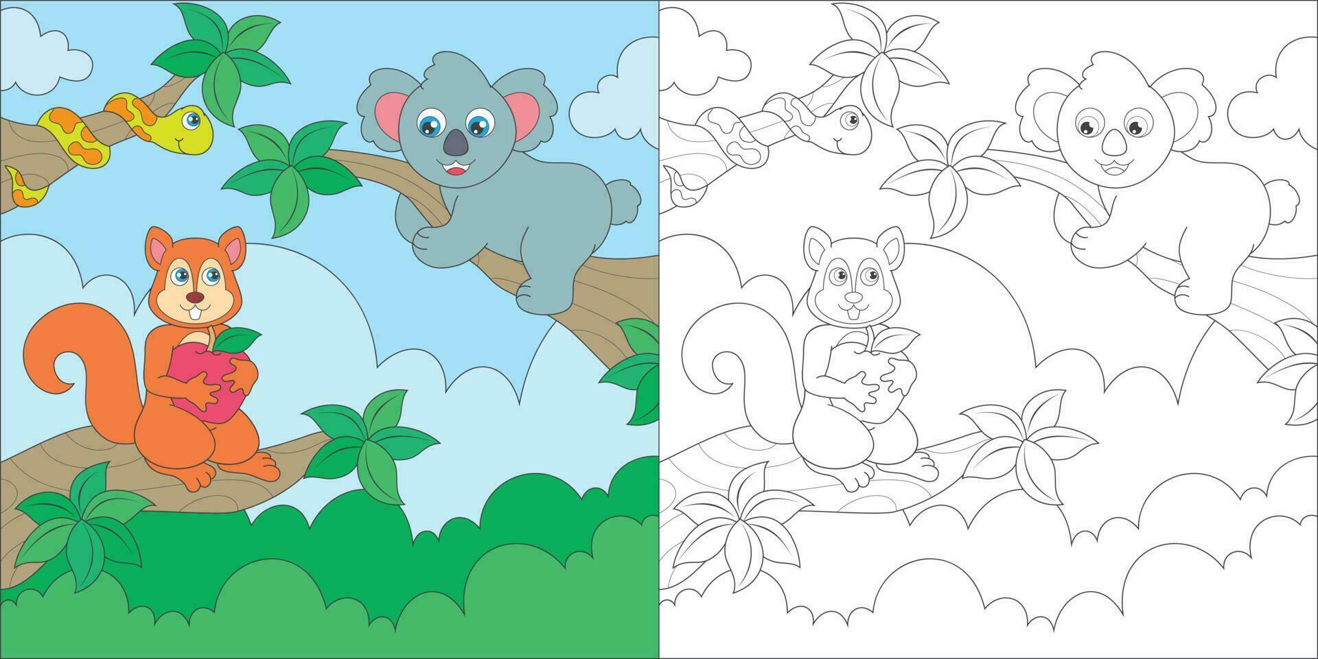 colorazione koala e scoiattolo vettore