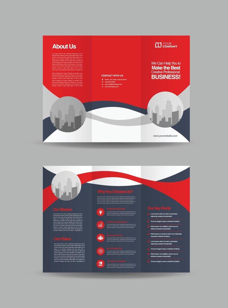 design brochure aziendale a tre ante o design pubblicitario o dispensa a tre pieghe vettore