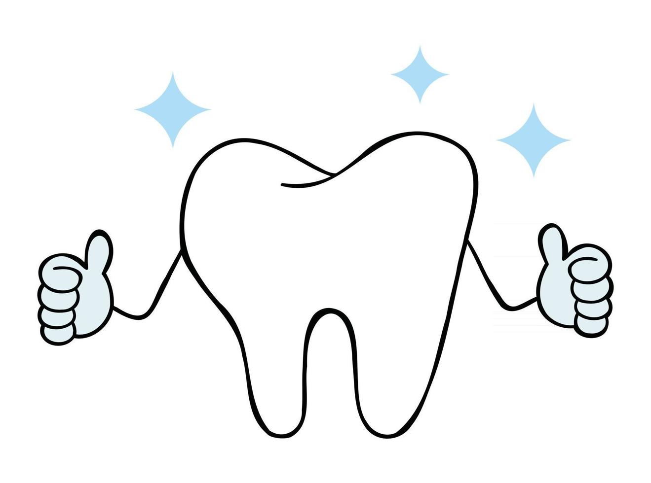 Cartoon illustrazione vettoriale di dente bianco carattere mascotte dare pollice in alto