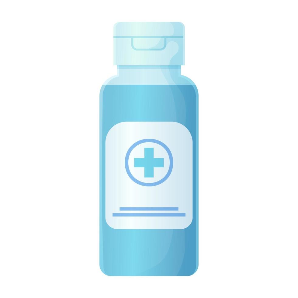mano antisettico in bottiglia blu covid 19 sanitario disinfettante gel antibatterico uso concetto stock illustrazione vettoriale in cartone animato stile realistico