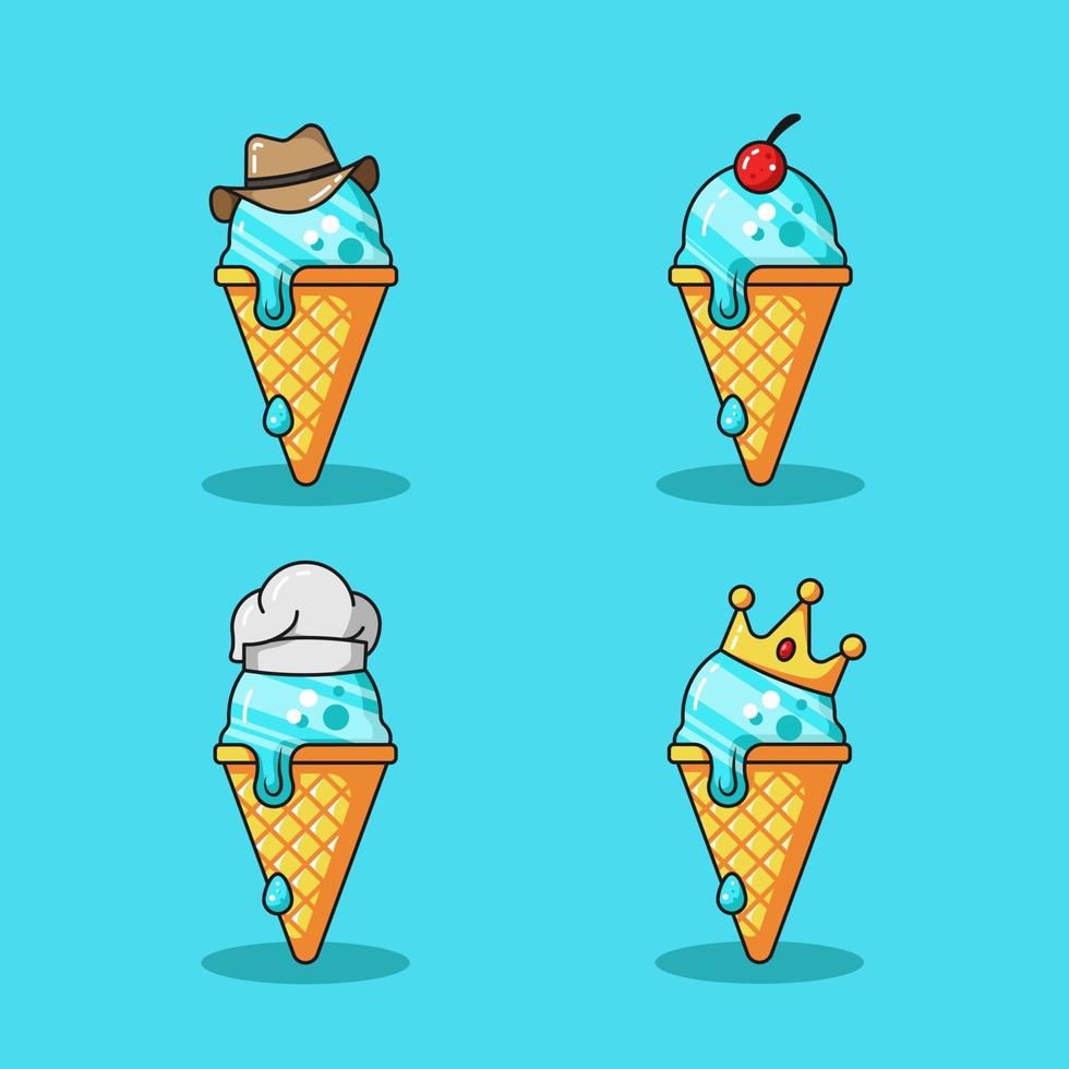 insieme dell'illustrazione dell'icona di vettore del fumetto del gelato