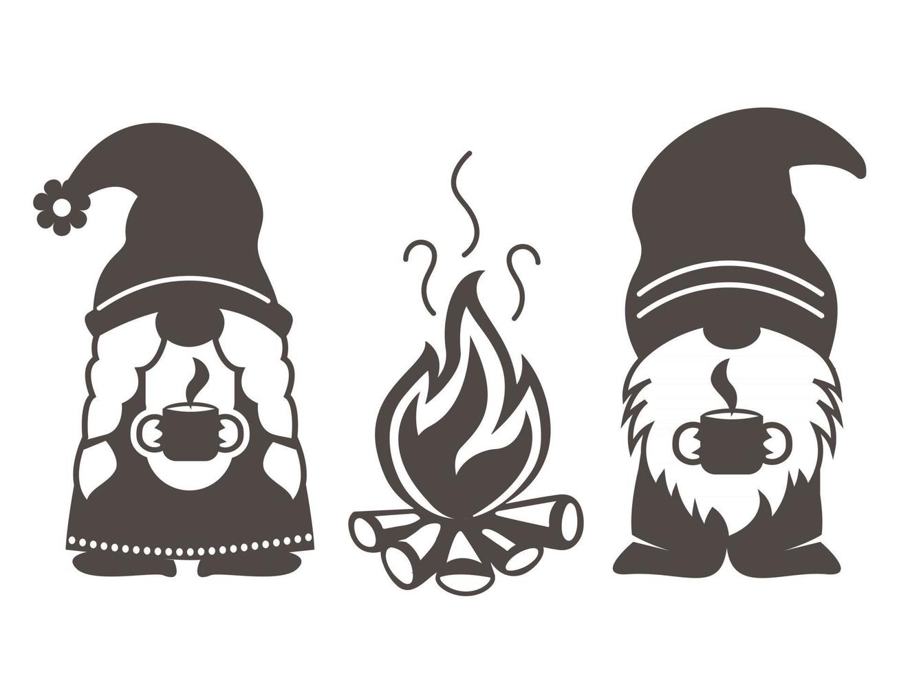 gnomi da campeggio vettoriali simpatici gnomi scandinavi con campeggio in stile cartone animato