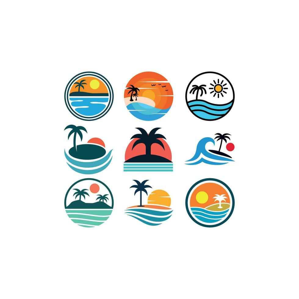 impostato spiaggia collezione icona creativo logo design vettore