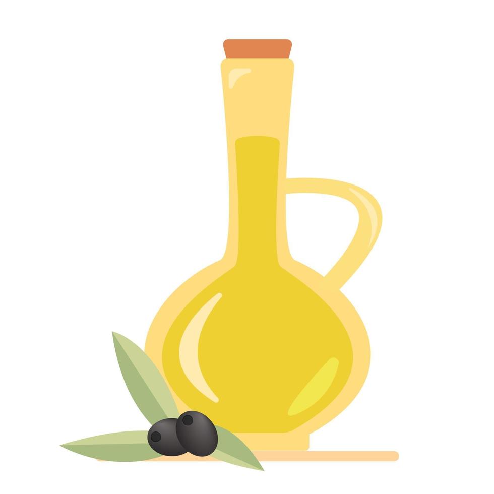 olio d'oliva in una brocca e olive e rami di ulivo isolato illustrazione vettoriale icona simbolo oggetto adesivo elemento di design per il menu poster etichetta di imballaggio