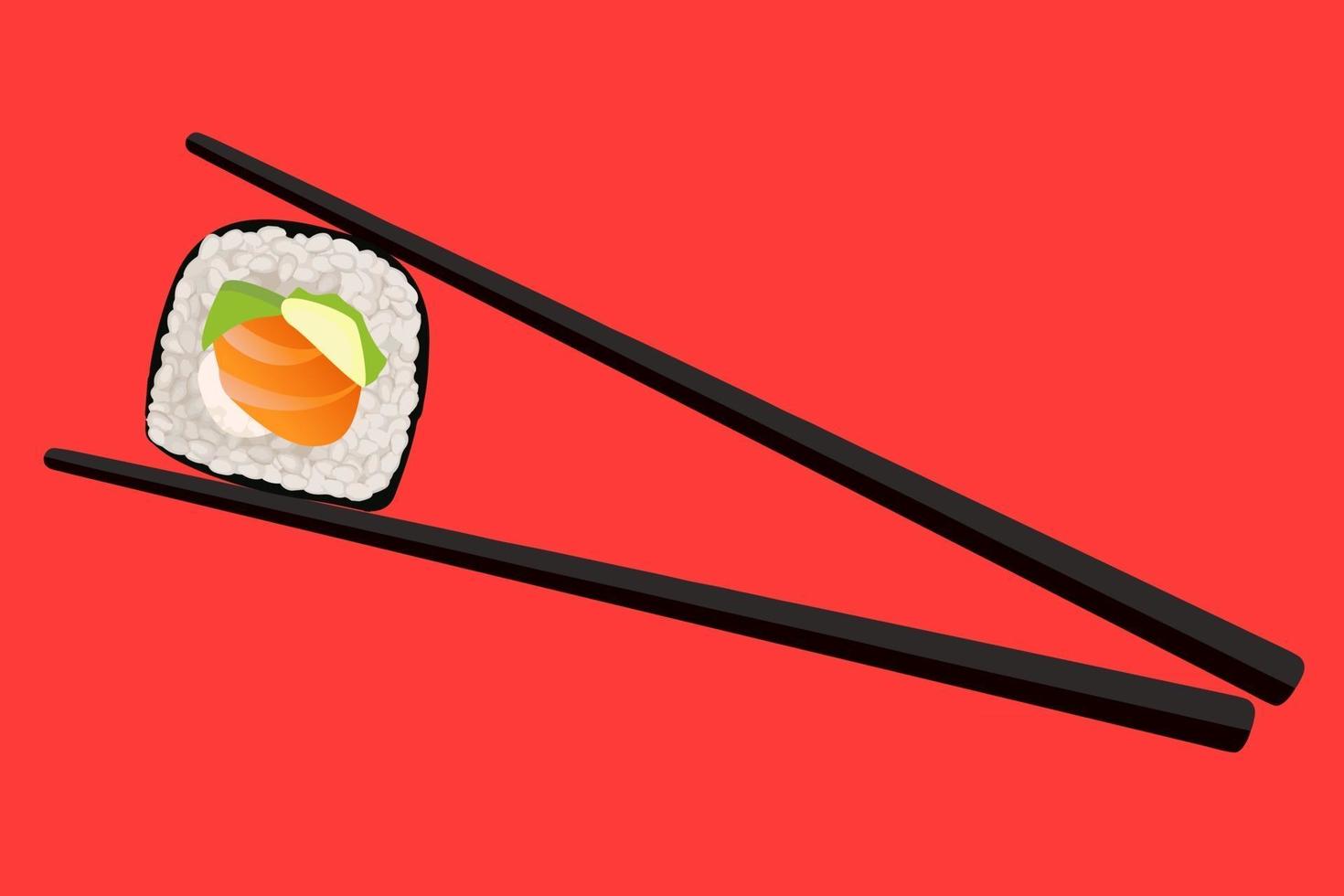 bacchette di vettore che tengono il rotolo di sushi